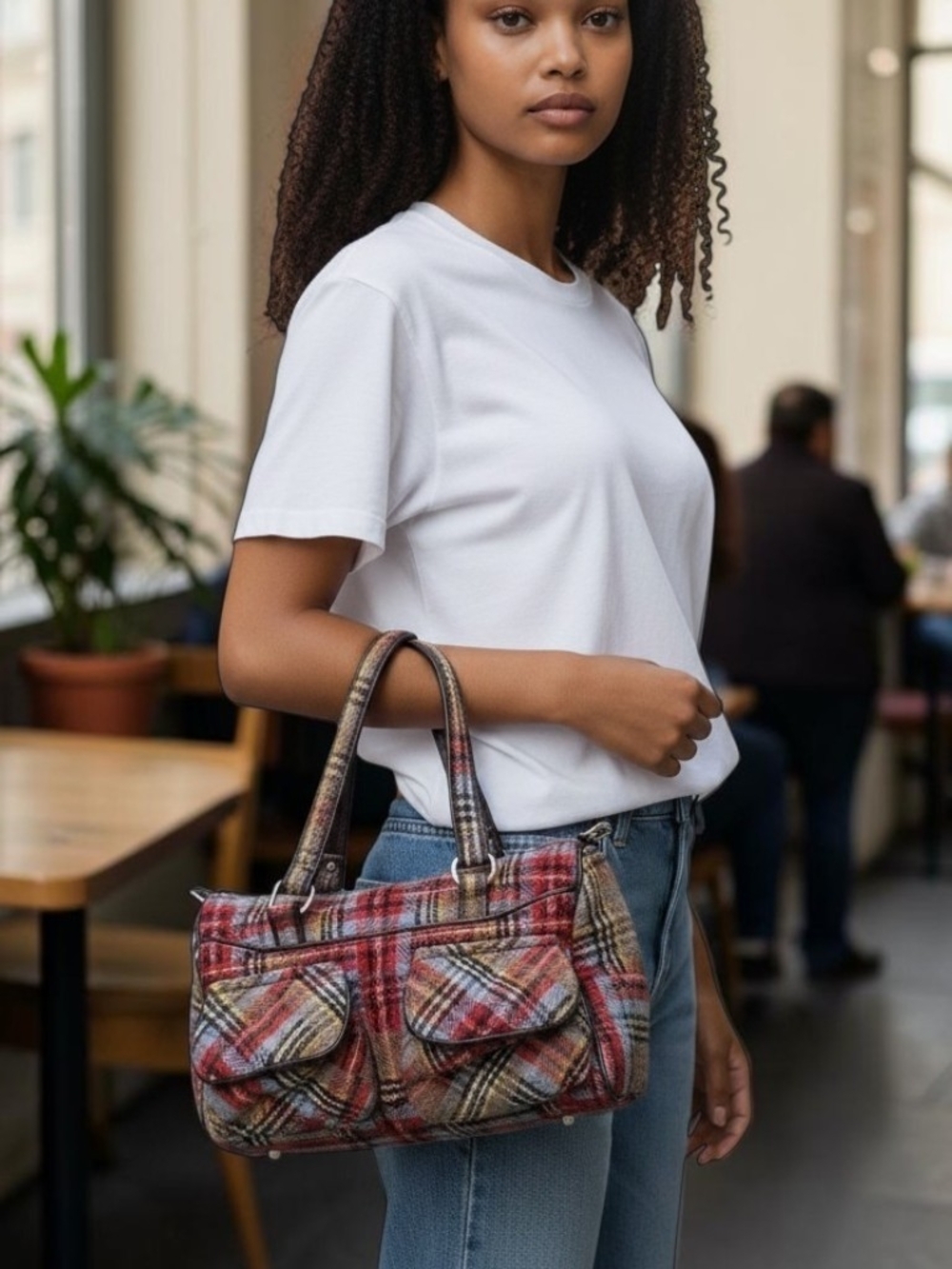Vera Bradley Red Plaid Shoulder Bag with Brown Accents